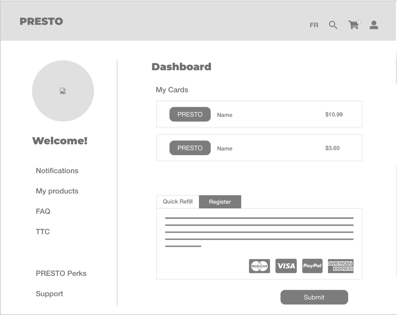 Sketch of new Presto homepage