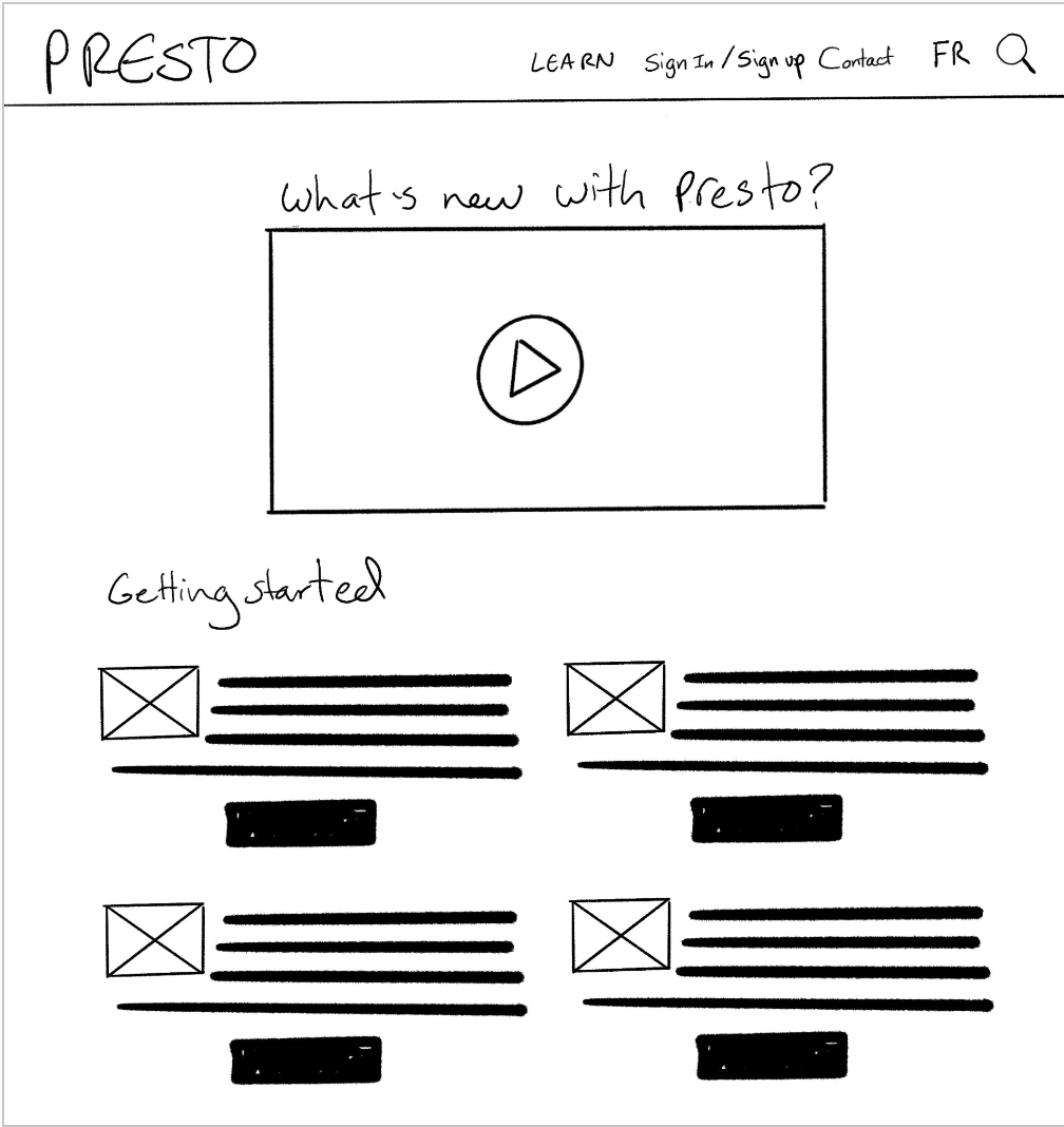 Sketch of new Presto homepage