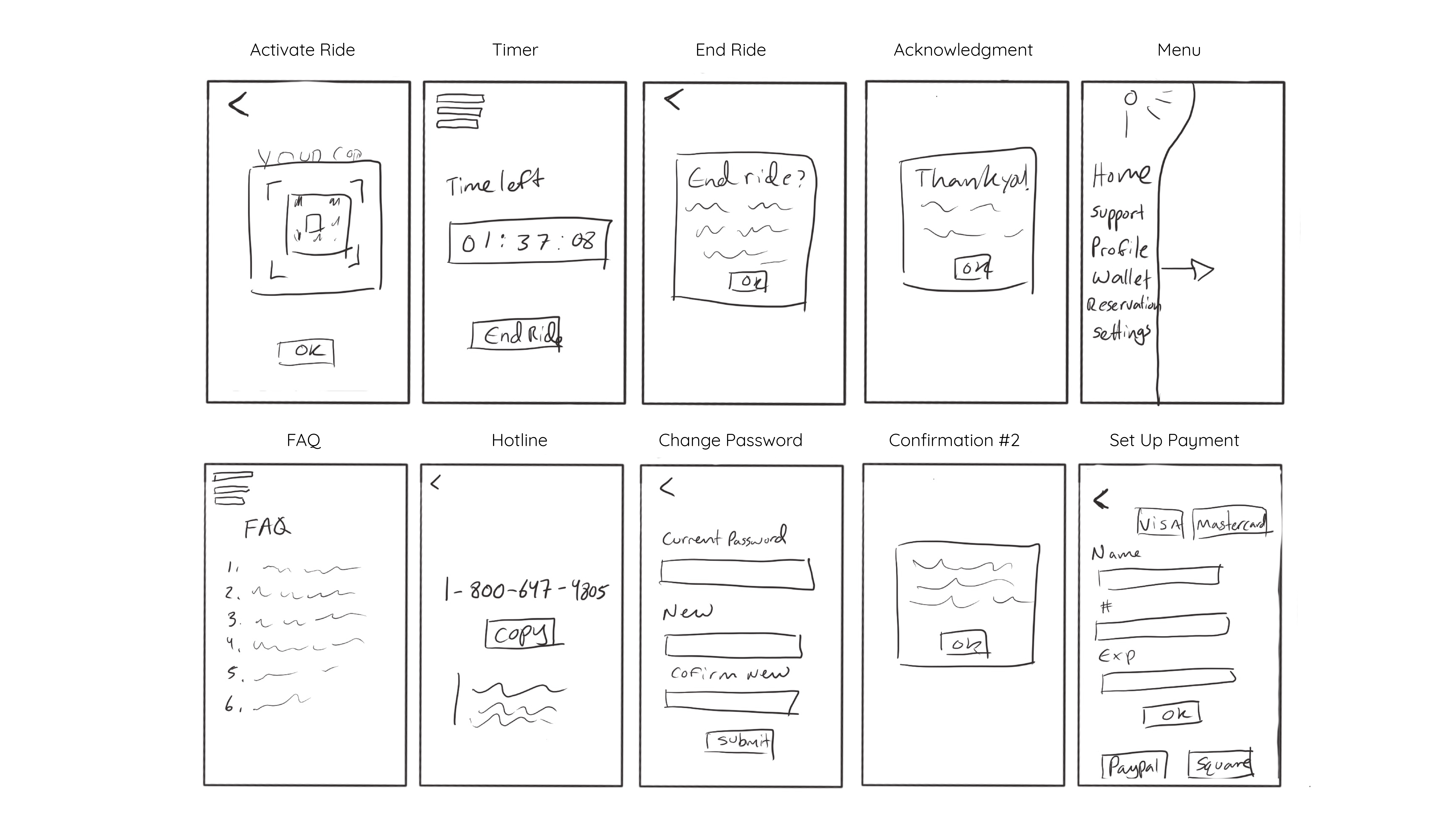 Sketches of app screens